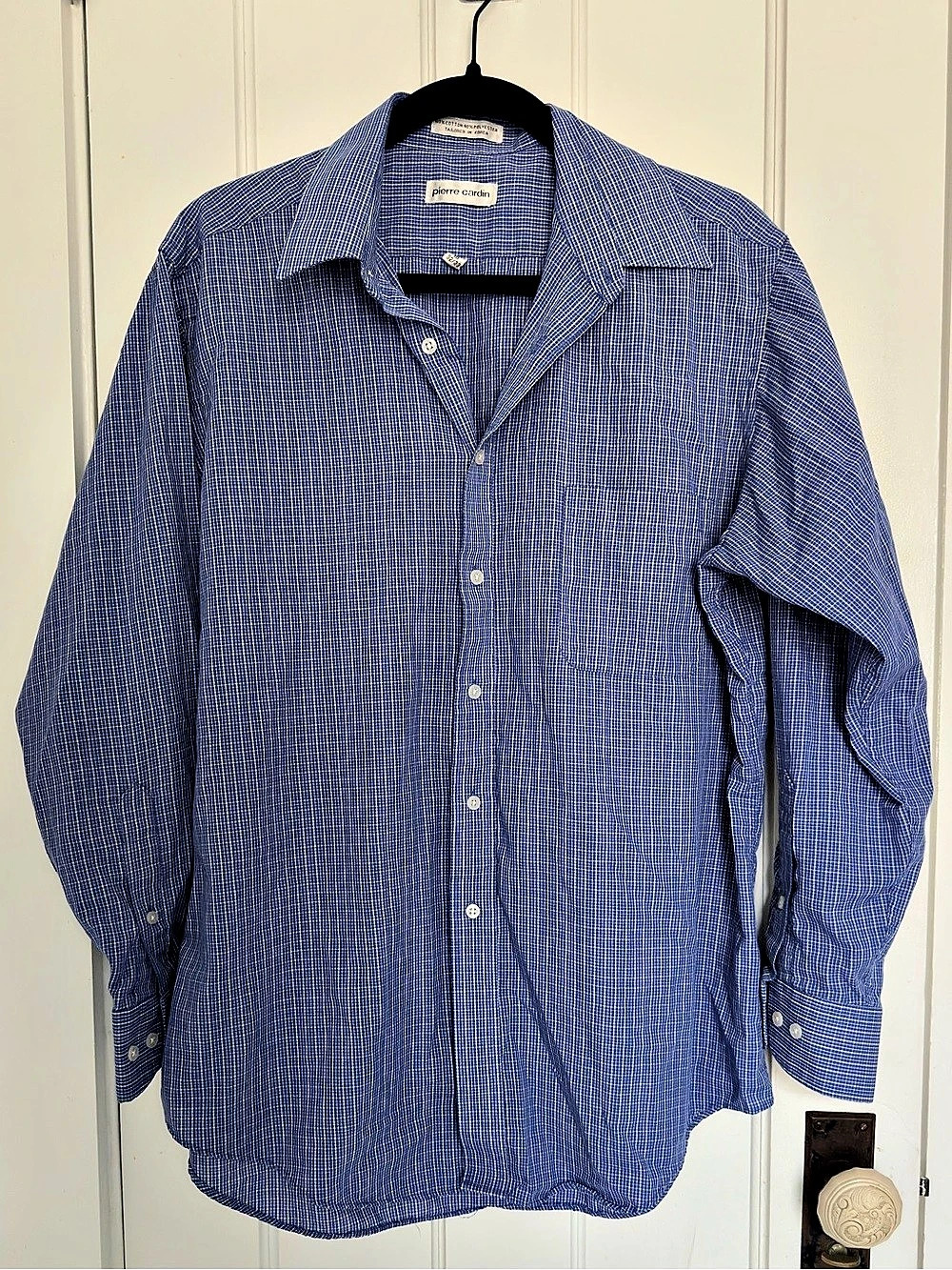 Pierre Cardin Men's Checkered Button Down Blue & White